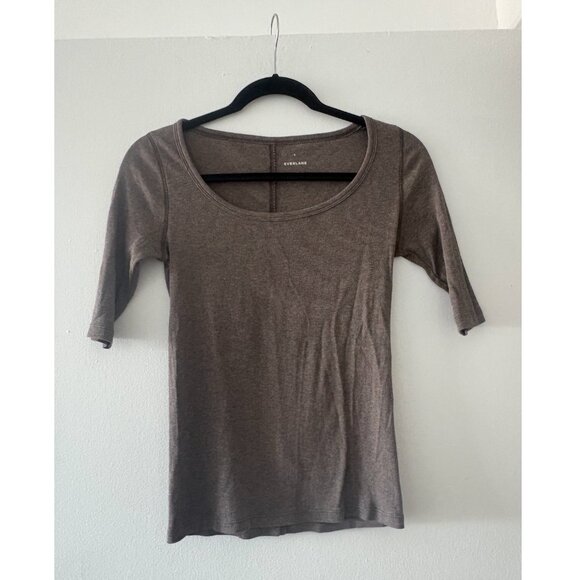 Everlane The Luxe Rib Scoop-Neck Tee - Heathered Fatigue - Picture 2 of 5